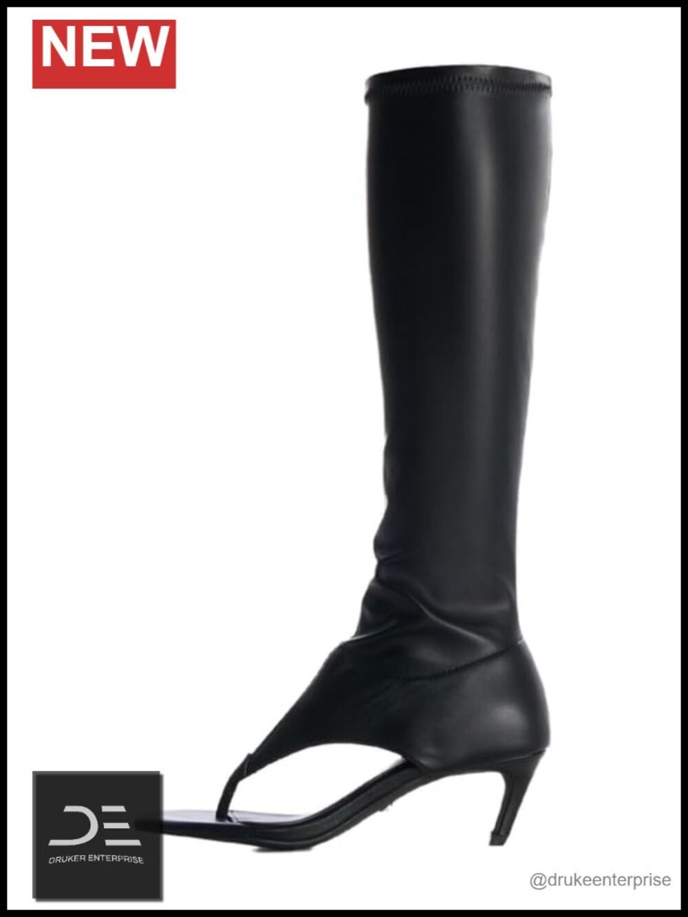 Knee High Kitten Heel Sandal Boots Open Toe Thong Stretch Upper Side Zipper